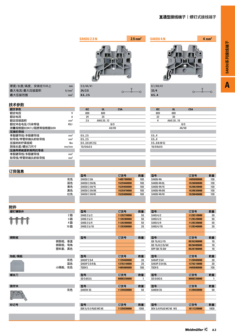 魏德米勒接線端子SAKDU系列 4N產(chǎn)品參數(shù)